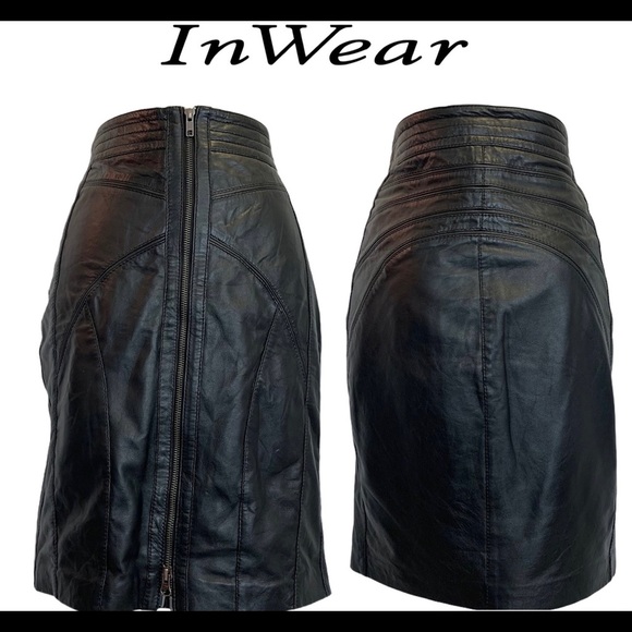 In Wear Dresses & Skirts - In Wear Black lamb leather front zipper skirt Sz10
